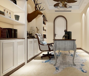 学府公馆现代简约书房效果图